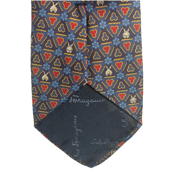 SALVATORE FERRAGAMO 100% Silk 3.75" WIDE Men’s Tie Blue with Bunny Rabbits Italy - Picture 4 of 8